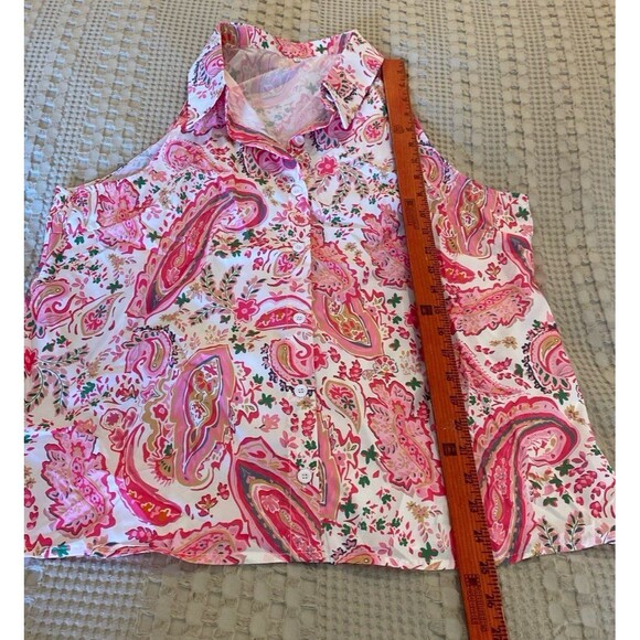 XL Blouse Pink Paisley Button Down Sleeveless Lightweight Collared Summer Top - Picture 8 of 8